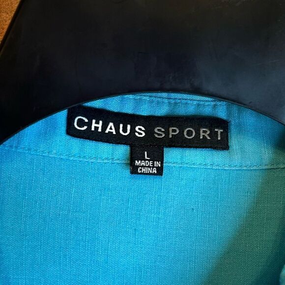 5 for $25š„ChausāSport Linen Blend Blue Button Front Long Sleeve BlouseāLarge - Picture 3 of 5